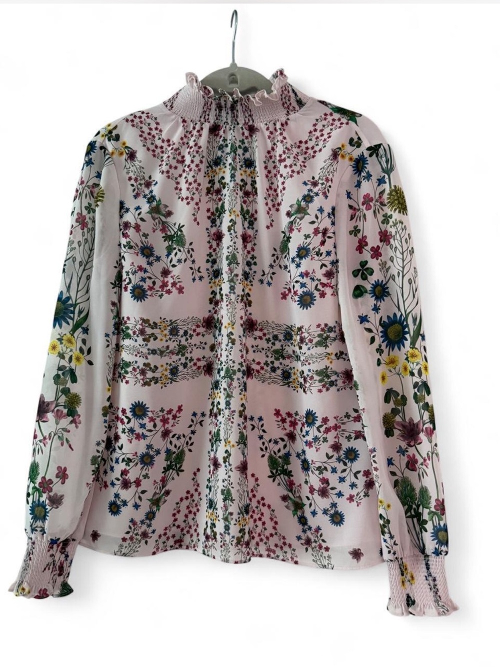 Ted Baker Floral High-Neck Long-Sleeve Blouse - Pink